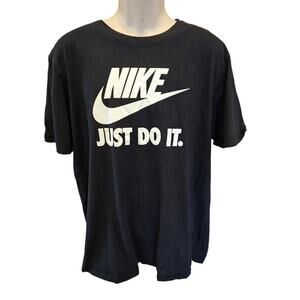 Nike just do it spell out tee athletic cut XL y2k 90s black white shirt men's ^